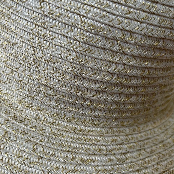 Fair Weather cream color hat.  Gold metallic thread in fabric. One size. - Picture 6 of 6